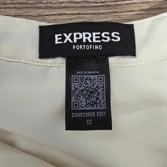 EXPRESS Portofino Blouse Ivory Long Sleeve Neck Tie Conscious Edit XS - Picture 7 of 7
